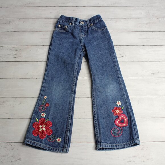 Vintage Circo Denim Blue Jeans Girl's Size 5 Embroidered Floral Flare - Picture 1 of 7